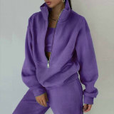 EVE Zipper Sweater Fleece Sweatshirt Pants 2 Piece Set GRST-8786
