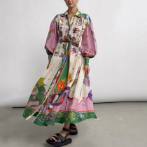EVE Plus Size Print Long Sleeve Maxi Dress GRST-24761