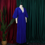 EVE Plus Size V Neck Bat Sleeve Maxi Dress GCZF-8538