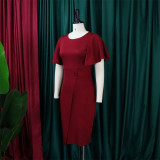 EVE Plus Size Ruffles Sleeve Solid Color Bodycon Dress GCZF-D072M