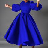 EVE Plus Size Color Bubble Sleeve Big Swing Midi Dress GCZF-491-C1