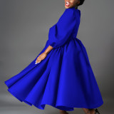 EVE Plus Size Color Bubble Sleeve Big Swing Midi Dress GCZF-491-C1