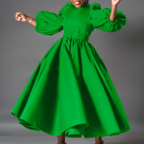 EVE Plus Size Color Bubble Sleeve Big Swing Midi Dress GCZF-491-C1