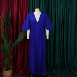 EVE Plus Size V Neck Bat Sleeve Maxi Dress GCZF-8538
