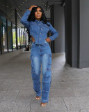 EVE Casual Washed Denim Irregular Two Piece Pants Set TR-1318