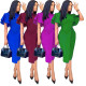 EVE Plus Size Ruffles Sleeve Solid Color Bodycon Dress GCZF-D072M