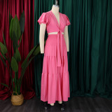 EVE Plus Size Short Sleeve Tie Two Piece Pants Set GCZF-8586