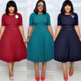 EVE Plus Size Solid Color Pleated Midi Dress GCZF-D049