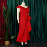 EVE Plus Size Slash Neck Solid Color Evening Dress GCZF-8577