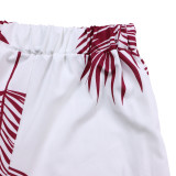 EVE Plus Size V Neck Loose Print Two Piece Pants Set GCZF-8584