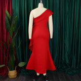 EVE Plus Size Slash Neck Solid Color Evening Dress GCZF-8577