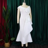 EVE Plus Size Slash Neck Solid Color Evening Dress GCZF-8577