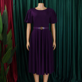 EVE Plus Size Short Sleeve Bubble Sleeve Midi Dress GCZF-8601