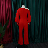 EVE Plus Size Long Sleeve Solid Slash Shoulder Jumpsuit GCZF-8425