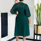 EVE Plus Size Lace Crochet Hollowed Out Midi Dress GCZF-8595