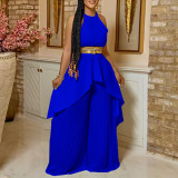 EVE Plus Size Solid Sleeveless Irregular Backless 2 Piece Set GCZF-8534