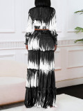 EVE Plus Size Print Long Sleeve Tie Two Piece Pants Set GCZF-8598