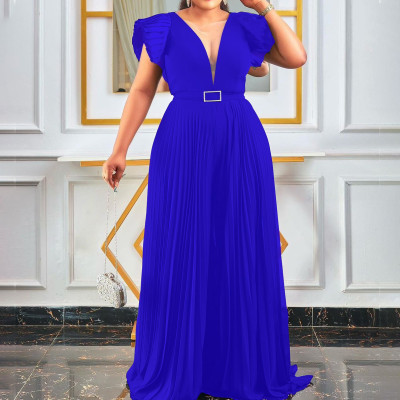 EVE Plus Size Mesh Patchwork Pleated Maxi Dress GCZF-8452