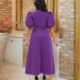 EVE Plus Size Solid Color Bow Tie Midi Dress GCZF-D235-C1