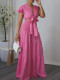 EVE Plus Size Short Sleeve Tie Two Piece Pants Set GCZF-8586