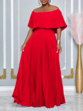 EVE Plus Size Solid Color Off Shoulder Long Dress GCZF-8594
