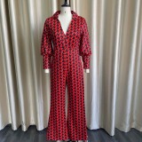 EVE Plus Size Print Long Sleeve Straight Jumpsuit GCZF-8442