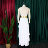 EVE Plus Size Solid Sleeveless Irregular Backless 2 Piece Set GCZF-8534