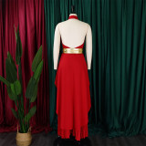 EVE Plus Size Solid Sleeveless Irregular Backless 2 Piece Set GCZF-8534