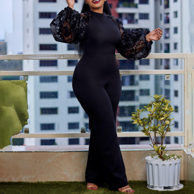 EVE Plus Size Mesh Bubble Sleeve Wide Leg Jumpsuit GCZF-C1-D250