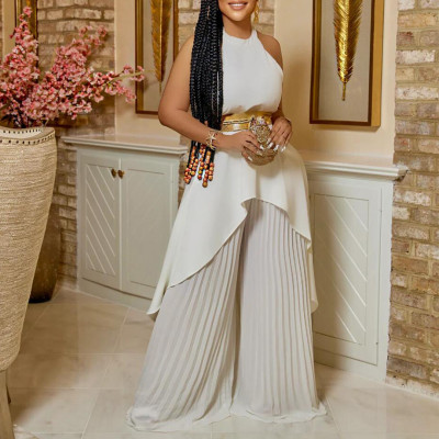 EVE Plus Size Solid Sleeveless Irregular Backless 2 Piece Set GCZF-8534