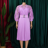 EVE Plus Size Lace Crochet Hollowed Out Midi Dress GCZF-8595