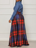 EVE Plus Size Denim Patchwork Plaid Maxi Dress GCZF-D452-C1