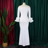 EVE Plus Size One Neck Ruffles Sleeve Split Maxi Dress GCZF-MG481-C1
