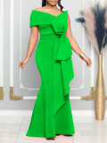 EVE Plus Size Slash Neck Solid Color Evening Dress GCZF-8577