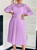 EVE Plus Size Lace Crochet Hollowed Out Midi Dress GCZF-8595