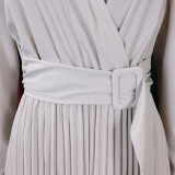 EVE Plus Size V Neck Solid Color Belt Maxi Dress GCZF-8557