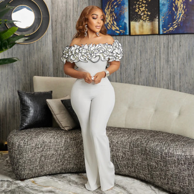 EVE Plus Size Off Shoulder Solid Color Jumpsuit GCZF-8593