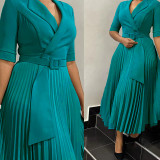 EVE Plus Size Suit Collar 3/4 Sleeve Pleated Dress GCZF-8599