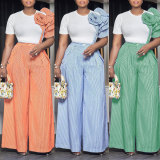 EVE Plus Size Short Sleeve Stripe Loose Two Piece Pants Set NY-3271