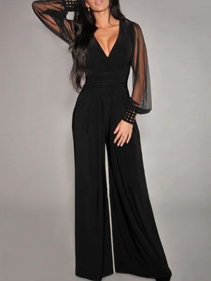 EVE Mesh Sleeve Patchwork Loose Jumpsuit GWDS-240892
