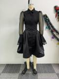 EVE Plus Size Mesh Patchwork Shirt Two Piece Skirts Set NY-10918