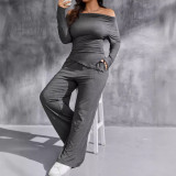 EVE One Neck Off Shoulder Pleated Two Piece Pants Set GWDS-241003