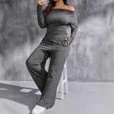 EVE One Neck Off Shoulder Pleated Two Piece Pants Set GWDS-241003