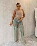EVE Washed Hollow Out Staight Jeans LX-5538