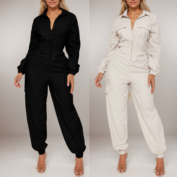 EVE Long Sleeve Solid Color Loose Jumpsuit GWDS-241015
