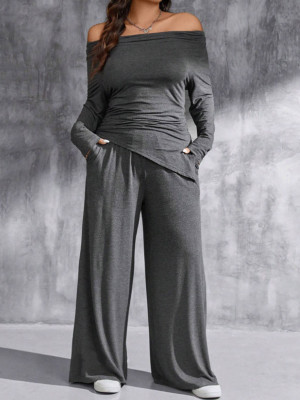 EVE One Neck Off Shoulder Pleated Two Piece Pants Set GWDS-241003