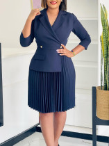 EVE Plus Size Solid Color Press Pleated Midi Dress GATE-543