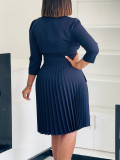 EVE Plus Size Solid Color Press Pleated Midi Dress GATE-543