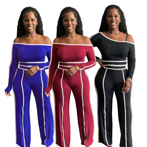 EVE One Shoulder Long Sleeve Two Piece Pants Set GFDY-1315