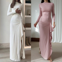EVE Slash Shoulder Long Sleeve Irregular Long Dress GWDS-241009